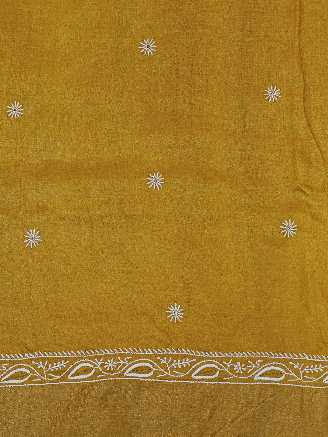 Ada Hand Embroidered Mustard Silk Lucknowi Chikankari Saree With Blouse 01A494604
