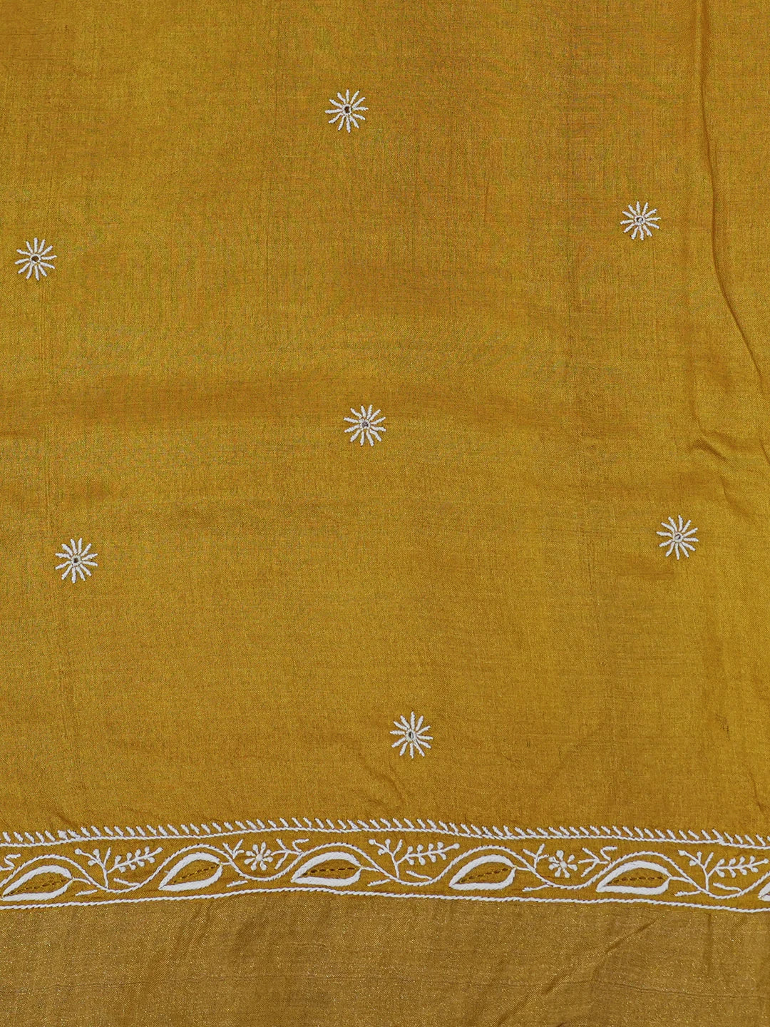 Ada Hand Embroidered Mustard Silk Lucknowi Chikankari Saree With Blouse 01A494604