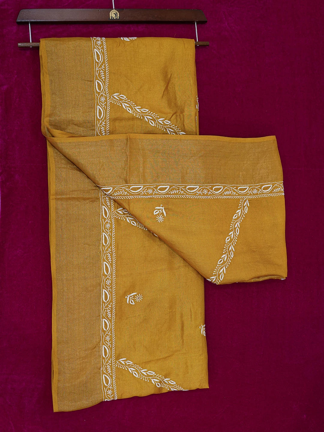 Ada Hand Embroidered Mustard Silk Lucknowi Chikankari Saree With Blouse 01A494604