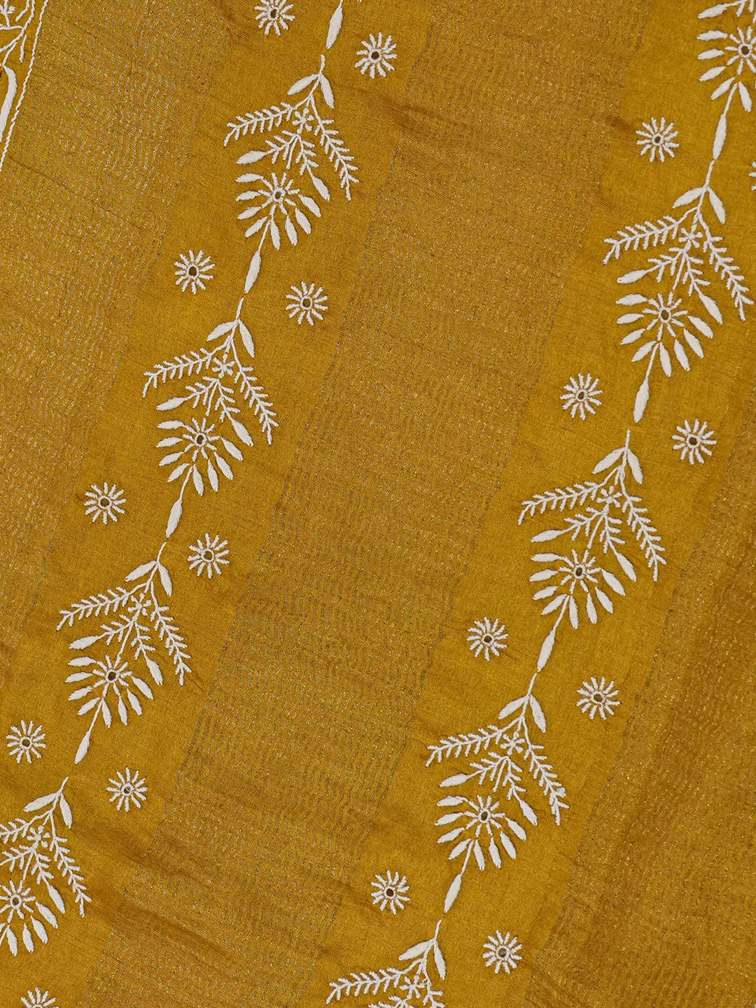 Ada Hand Embroidered Mustard Silk Lucknowi Chikankari Saree With Blouse 01A494604