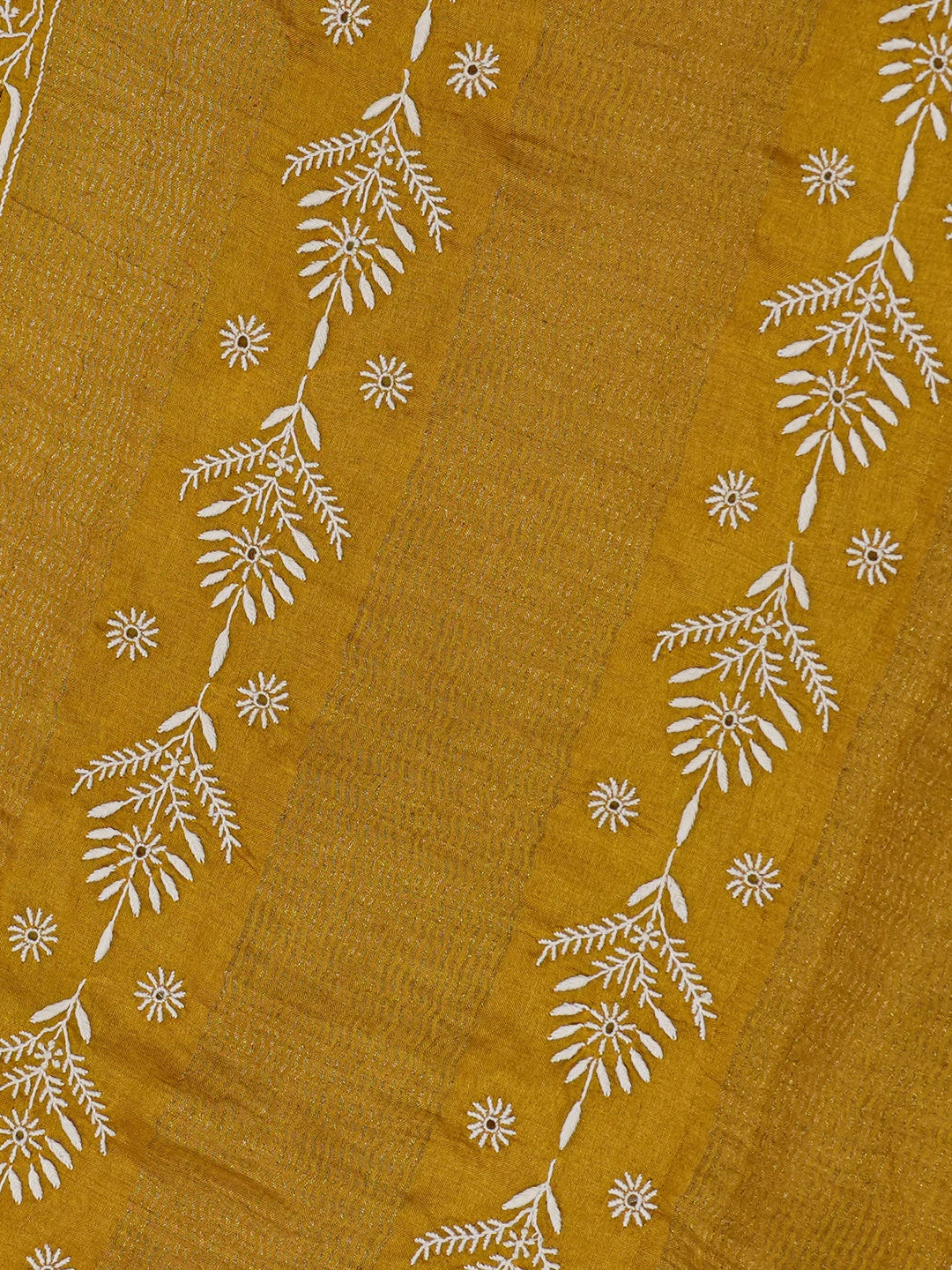 Ada Hand Embroidered Mustard Silk Lucknowi Chikankari Saree With Blouse 01A494604