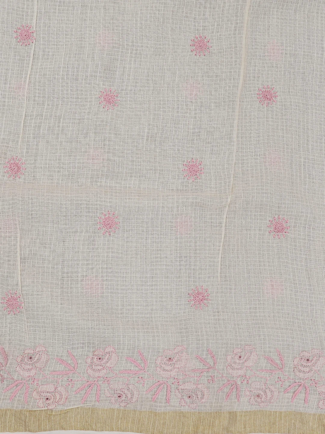 Ada Hand Embroidered Fawn Kota Moonga Lucknowi Chikankari Saree With Blouse 01A646816
