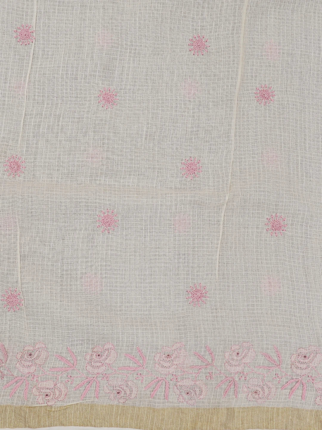 Ada Hand Embroidered Fawn Kota Moonga Lucknowi Chikankari Saree With Blouse 01A646816