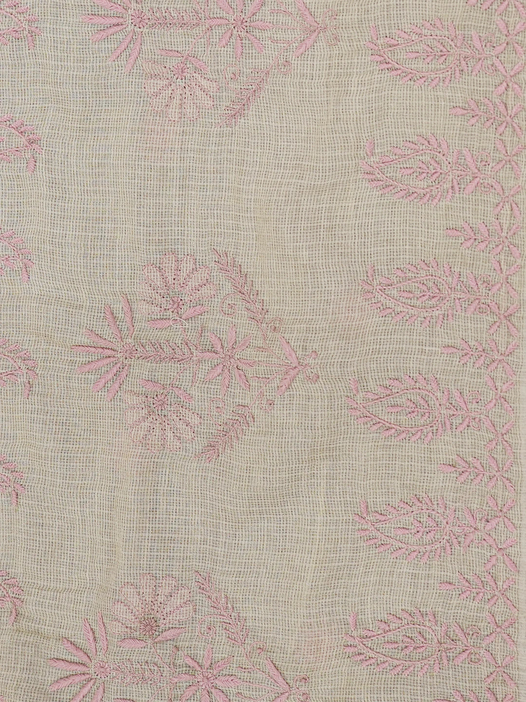 Ada Hand Embroidered Fawn Kota Moonga Lucknowi Chikankari Saree With Blouse 01A646816