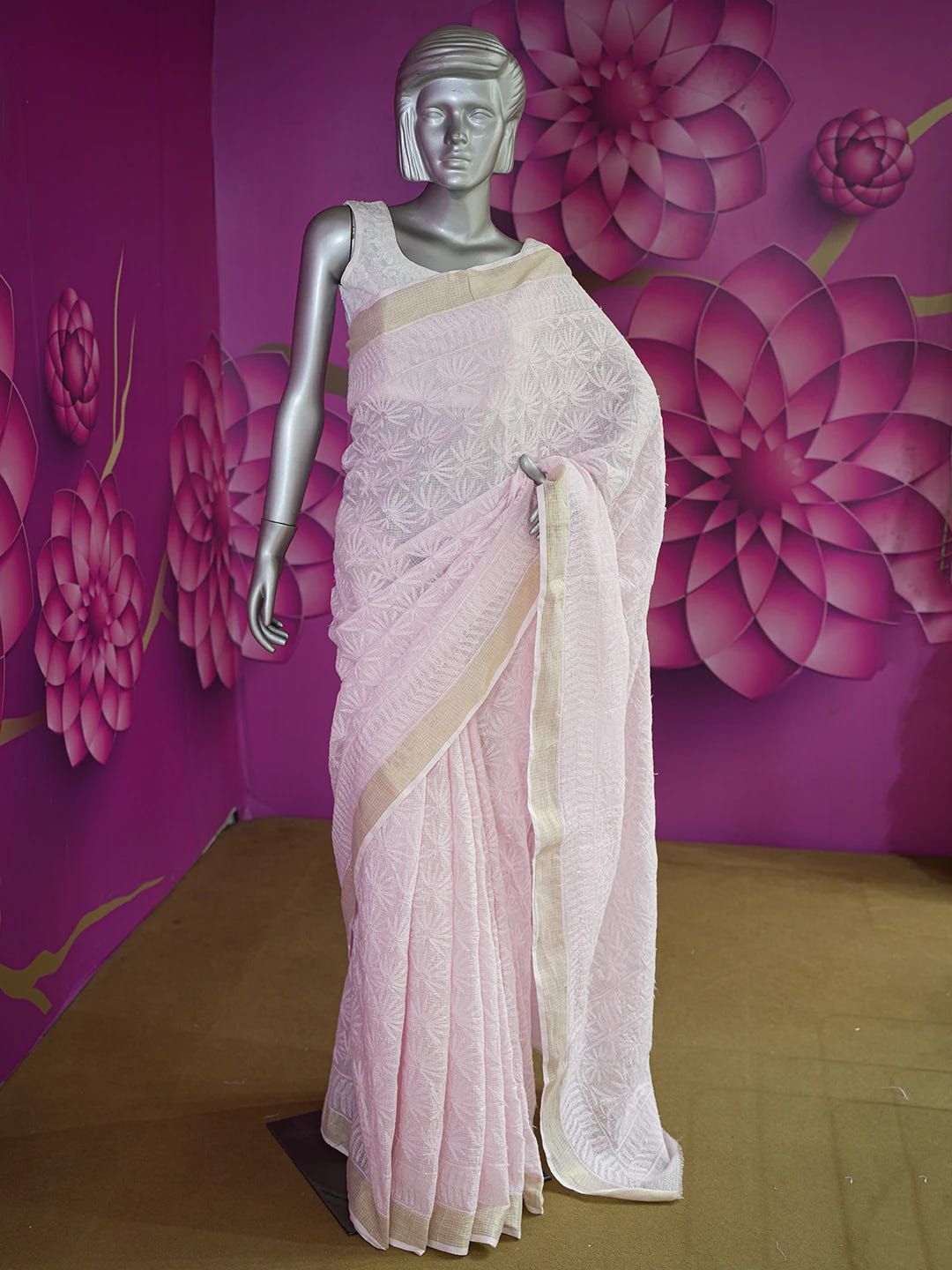 Ada Hand Embroidered Carnation Pink Kota Lucknowi Chikankari Saree With Blouse 01A525469