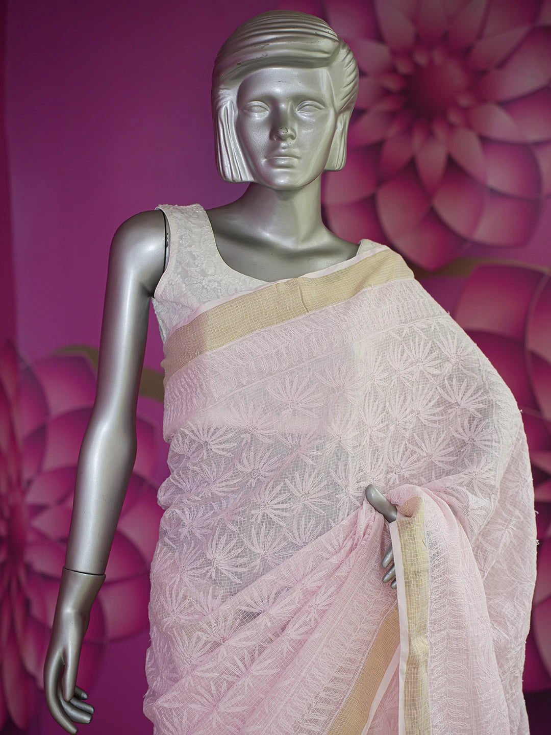 Ada Hand Embroidered Carnation Pink Kota Lucknowi Chikankari Saree With Blouse 01A525469