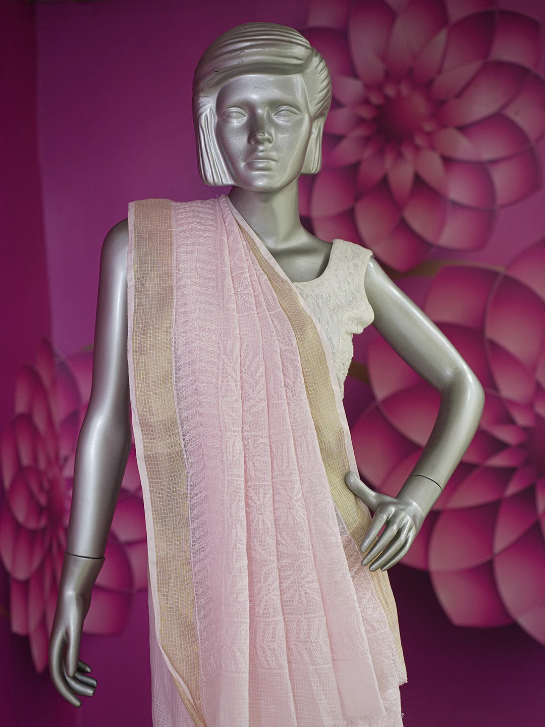 Ada Hand Embroidered Carnation Pink Kota Lucknowi Chikankari Saree With Blouse 01A525469