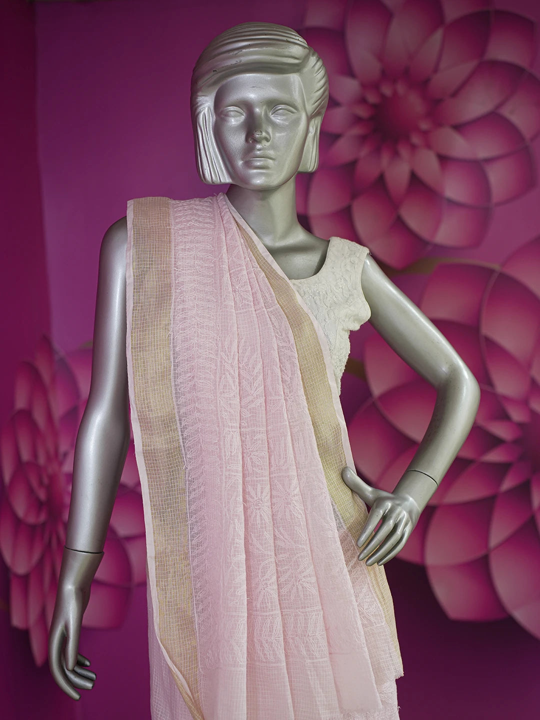 Ada Hand Embroidered Carnation Pink Kota Lucknowi Chikankari Saree With Blouse 01A525469