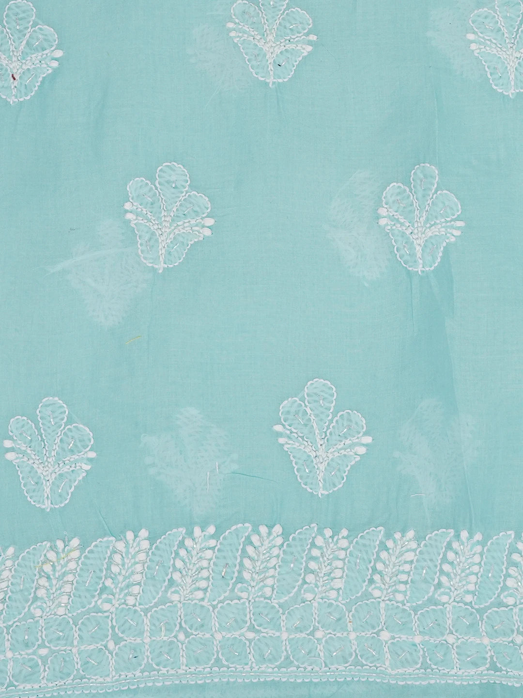 Ada Hand Embroidered Blue Cotton Lucknowi Chikankari Unstitched Suit Piece With Cutdana Work 01A651284