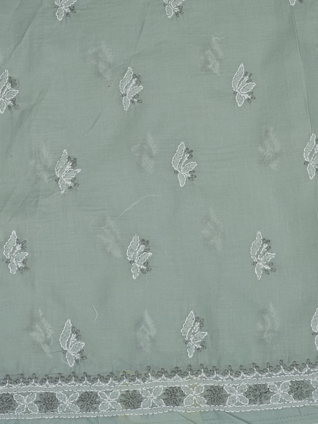 Ada Hand Embroidered Grey Cotton Lucknowi Chikankari Unstitched Suit Piece With Cutdana Work 01A651565