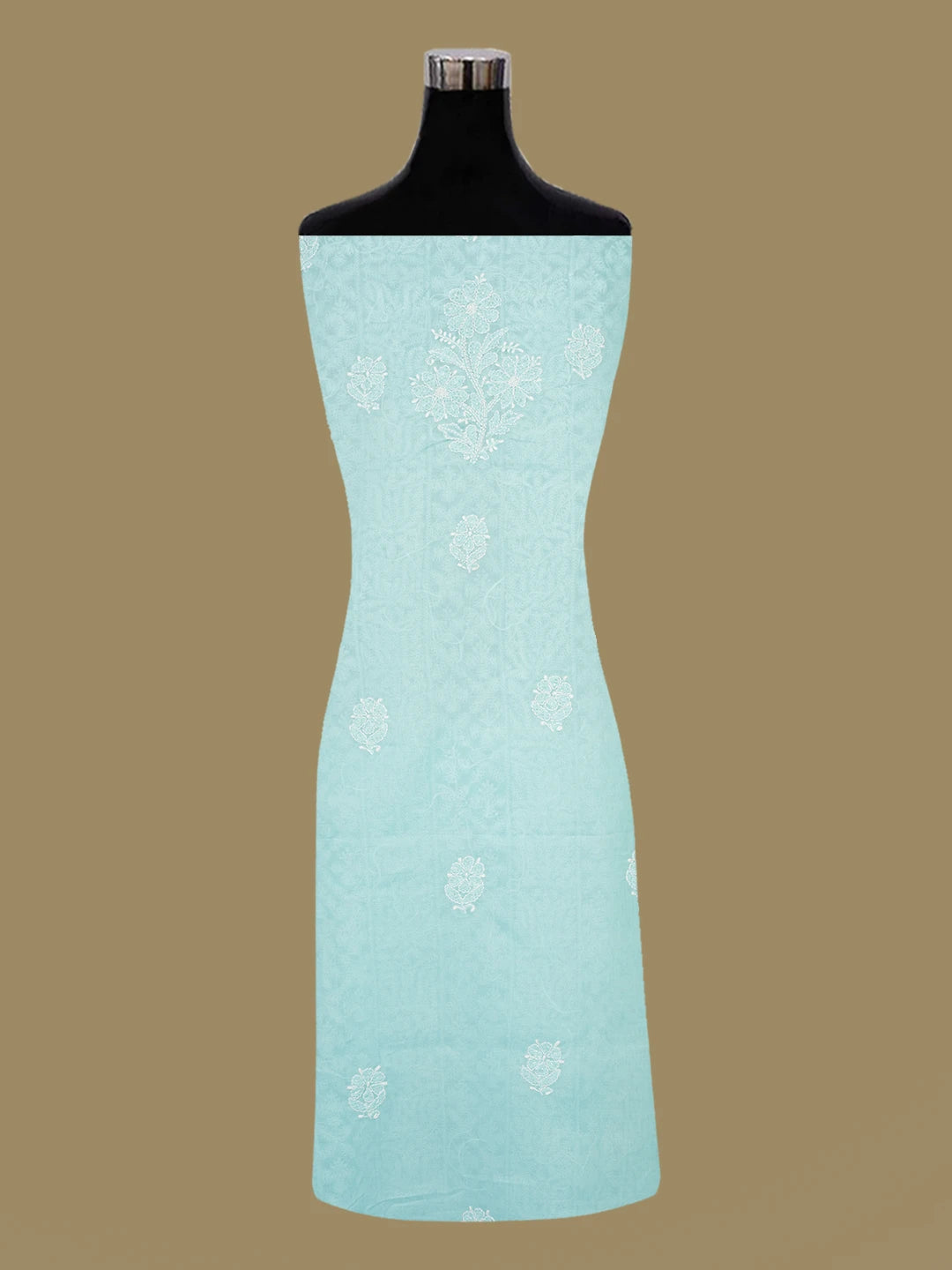 Ada Hand Embroidered Sky Blue Cotton Lucknowi Chikankari Unstitched Suit Piece With Cutdana Work 01A651292