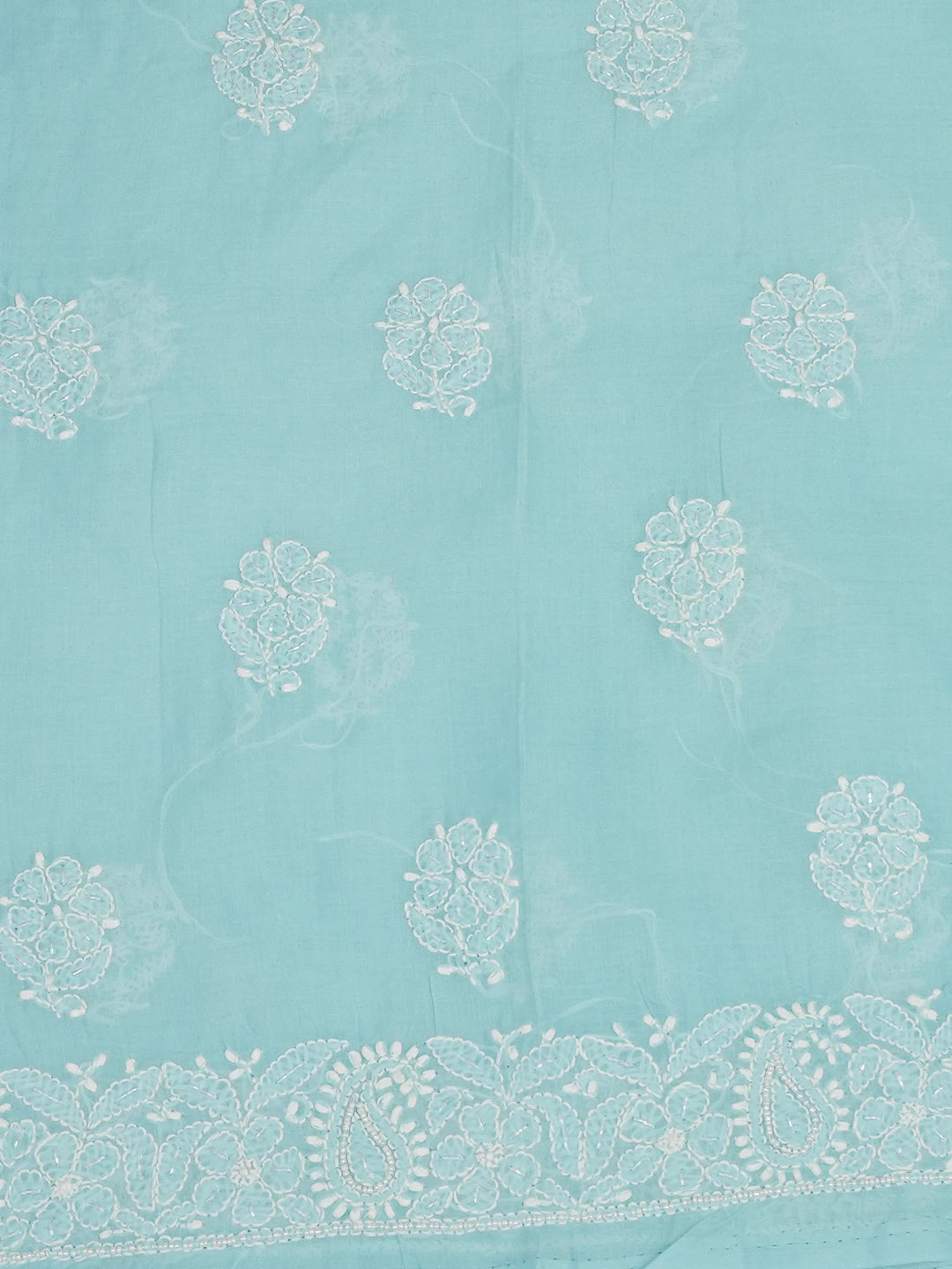 Ada Hand Embroidered Sky Blue Cotton Lucknowi Chikankari Unstitched Suit Piece With Cutdana Work 01A651292