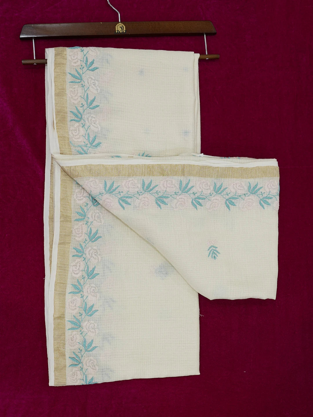 Ada Hand Embroidered Fawn Kota Moonga Lucknowi Chikankari Saree With Blouse 01A646460