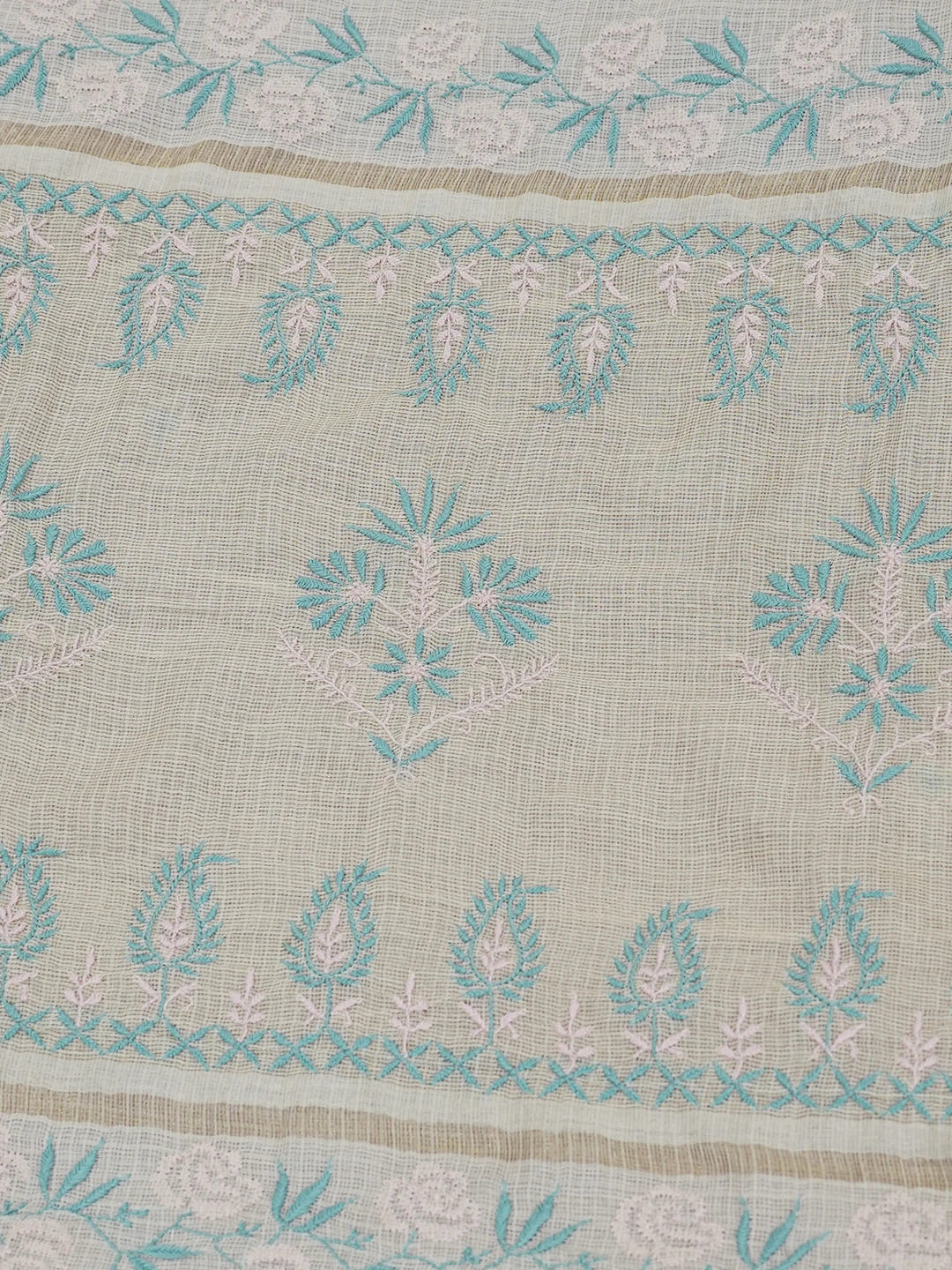 Ada Hand Embroidered Fawn Kota Moonga Lucknowi Chikankari Saree With Blouse 01A646460