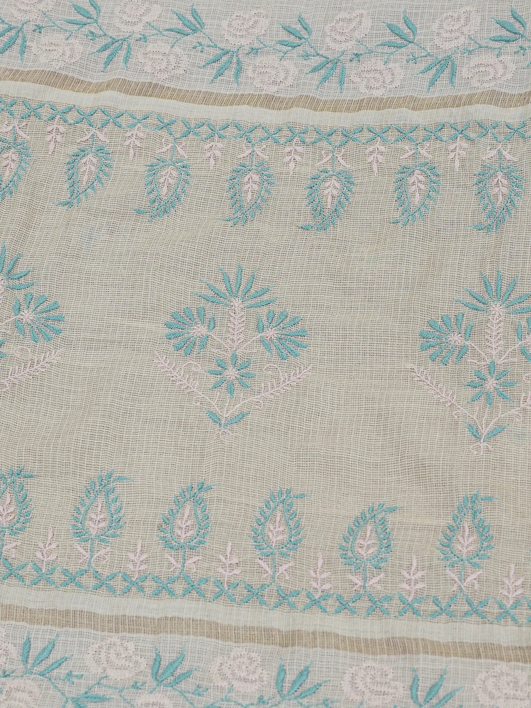 Ada Hand Embroidered Fawn Kota Moonga Lucknowi Chikankari Saree With Blouse 01A646460