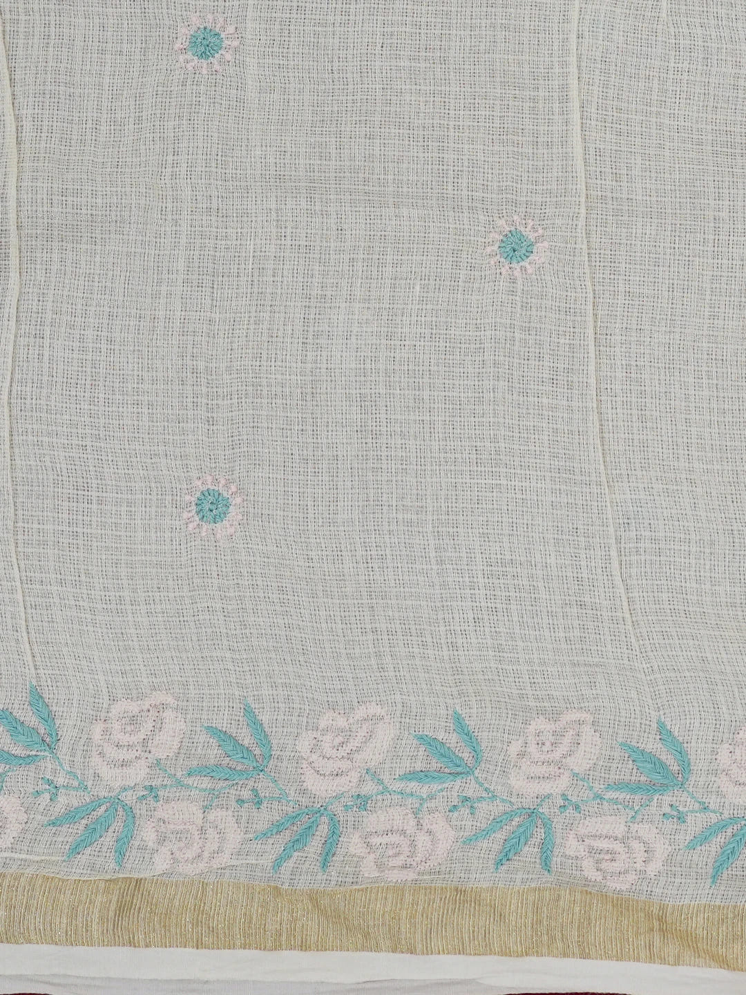 Ada Hand Embroidered Fawn Kota Moonga Lucknowi Chikankari Saree With Blouse 01A646460