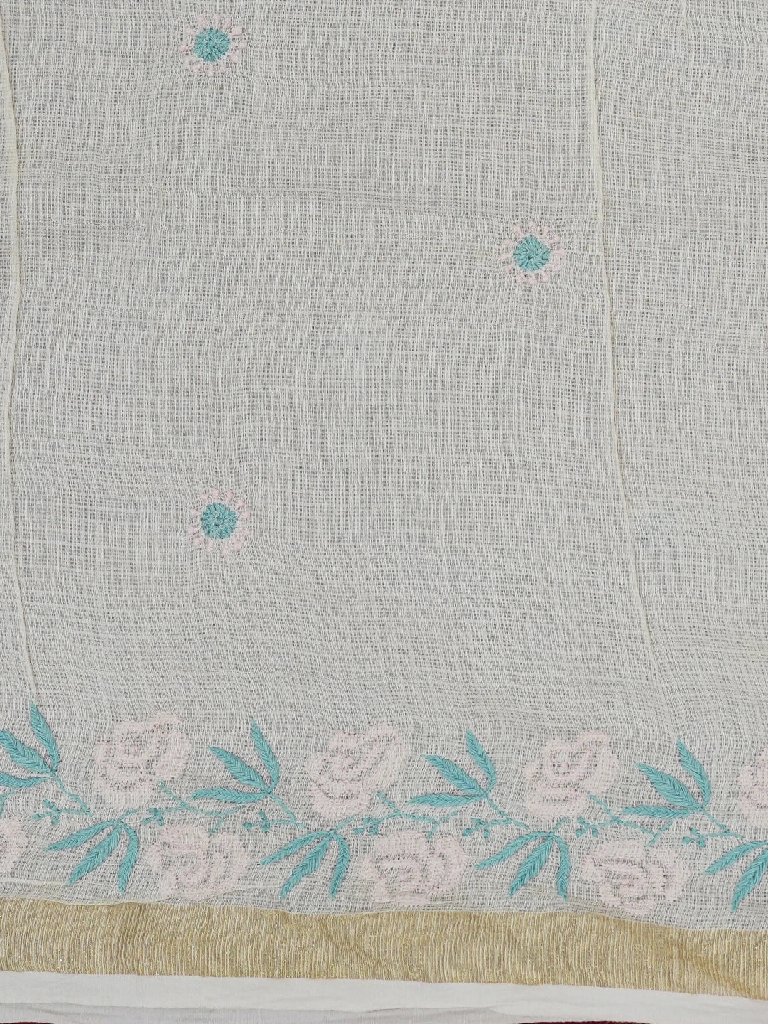 Ada Hand Embroidered Fawn Kota Moonga Lucknowi Chikankari Saree With Blouse 01A646460