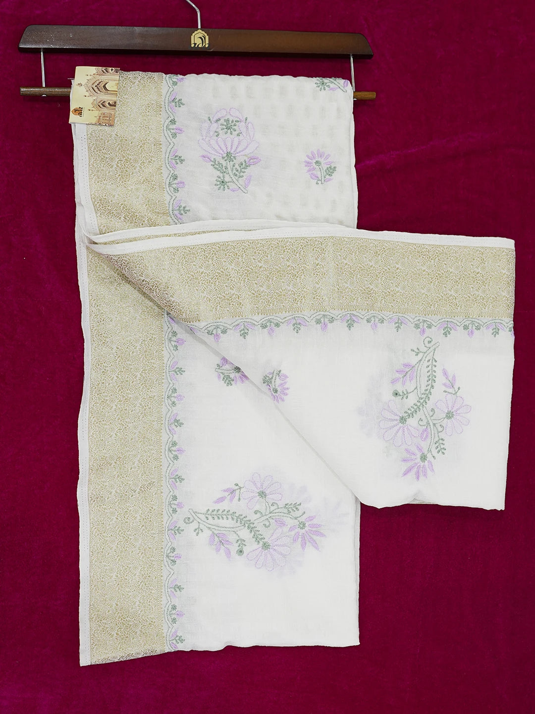 Ada Hand Embroidered White Chanderi Silk Lucknowi Chikankari Saree and Blouse 01A645754