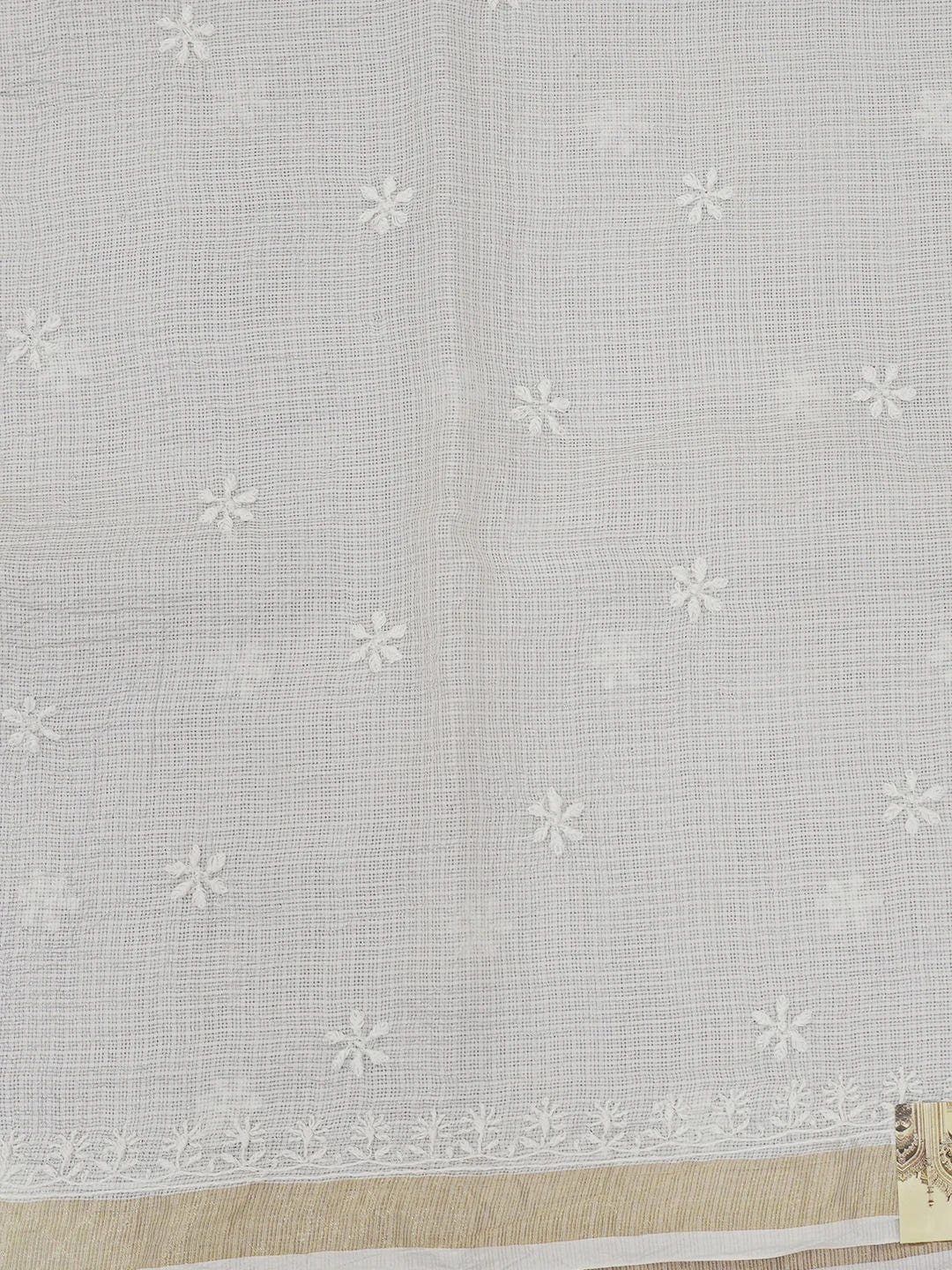 Ada Hand Embroidered White Kota Silk Lucknowi Chikankari Saree With Blouse 01A632499