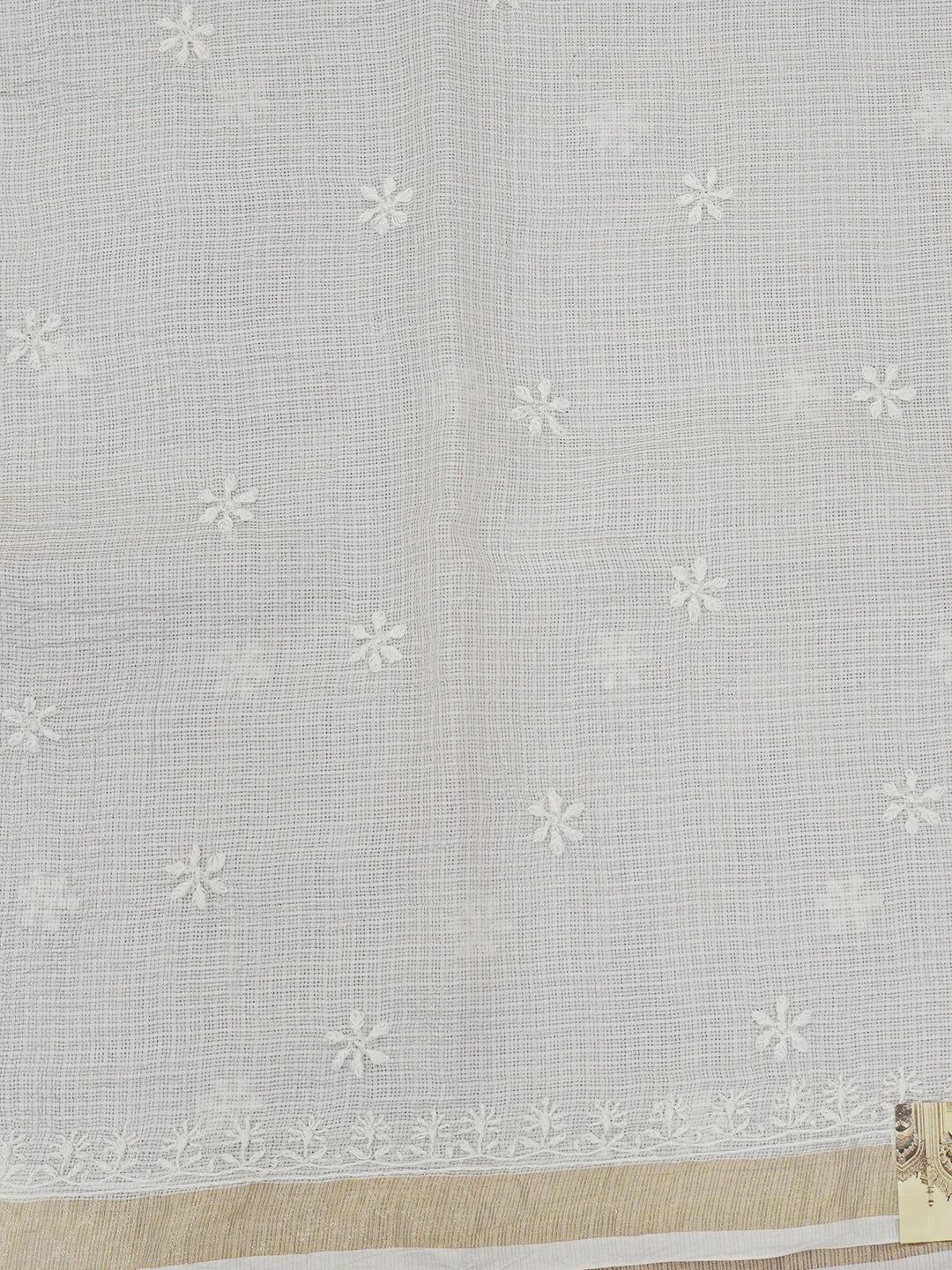 Ada Hand Embroidered White Kota Silk Lucknowi Chikankari Saree With Blouse 01A632499