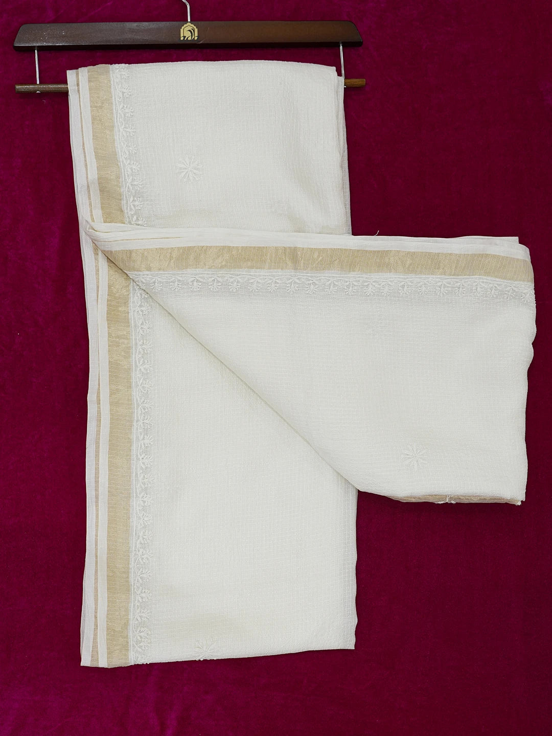 Ada Hand Embroidered White Kota Silk Lucknowi Chikankari Saree With Blouse 01A632499