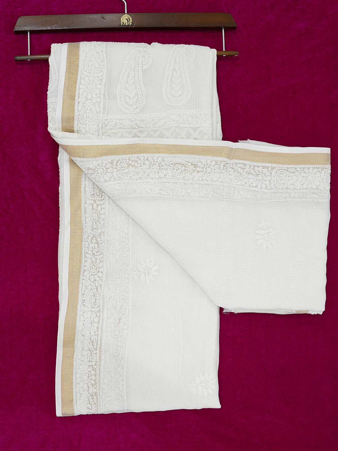 Ada Hand Embroidered White Kota Lucknowi Chikankari Saree With Blouse 01A608093