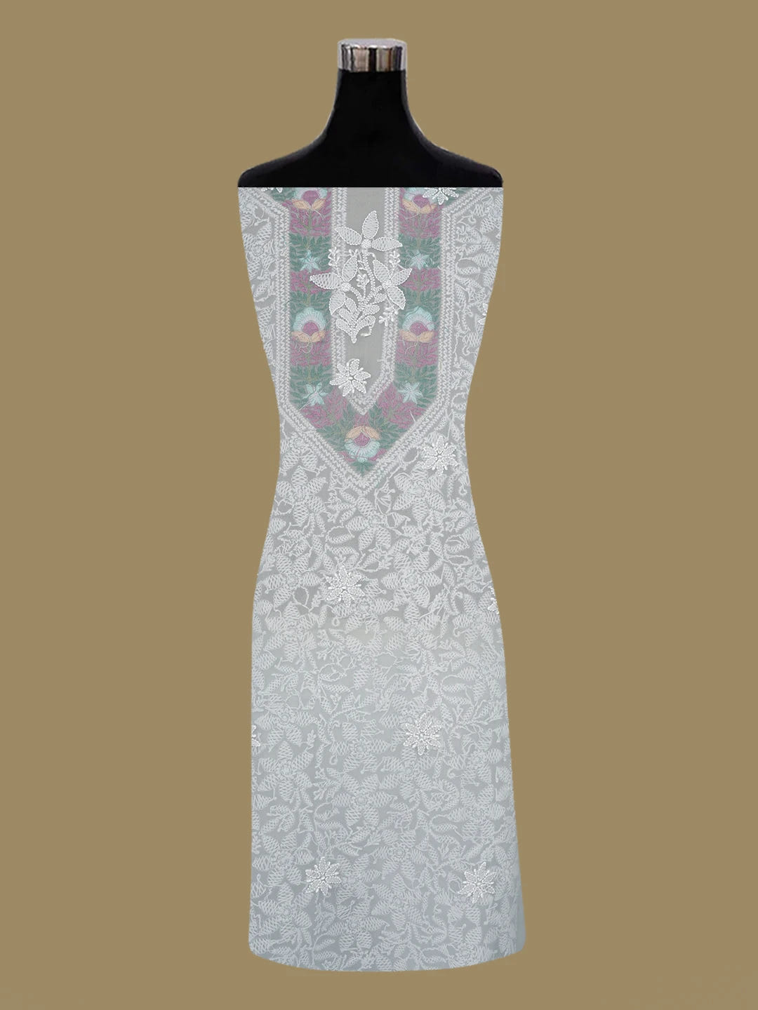 Ada Hand Embroidered Grey Georgette Lucknowi Chikankari Unstitched Suit Piece With Parsi Work 01A593735
