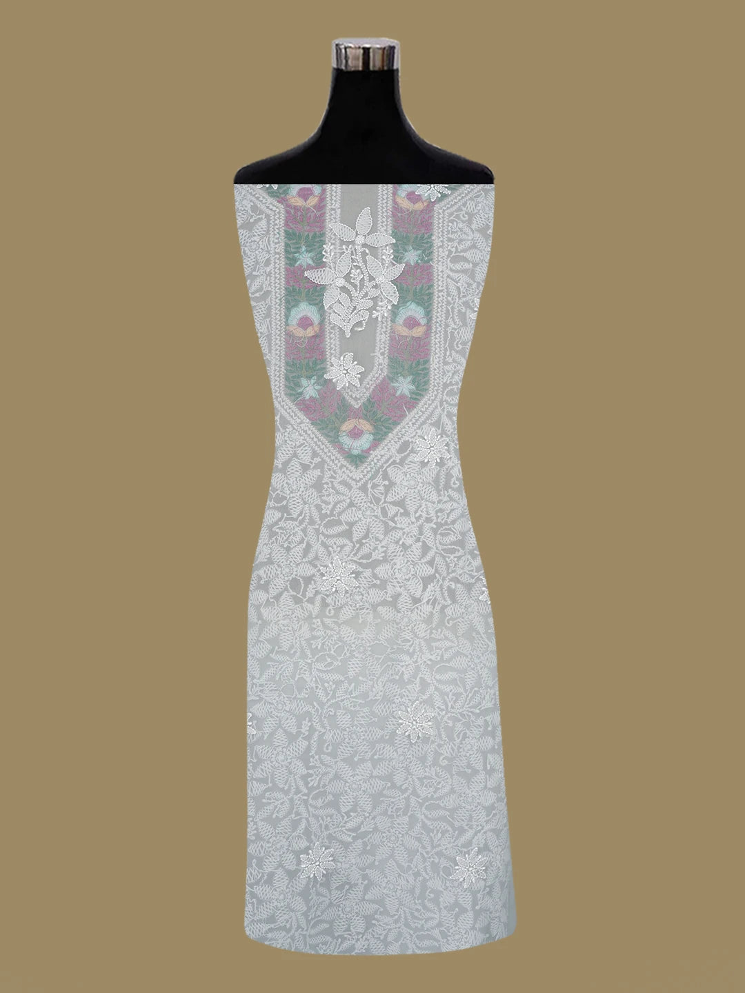 Ada Hand Embroidered Grey Georgette Lucknowi Chikankari Unstitched Suit Piece With Parsi Work 01A593735