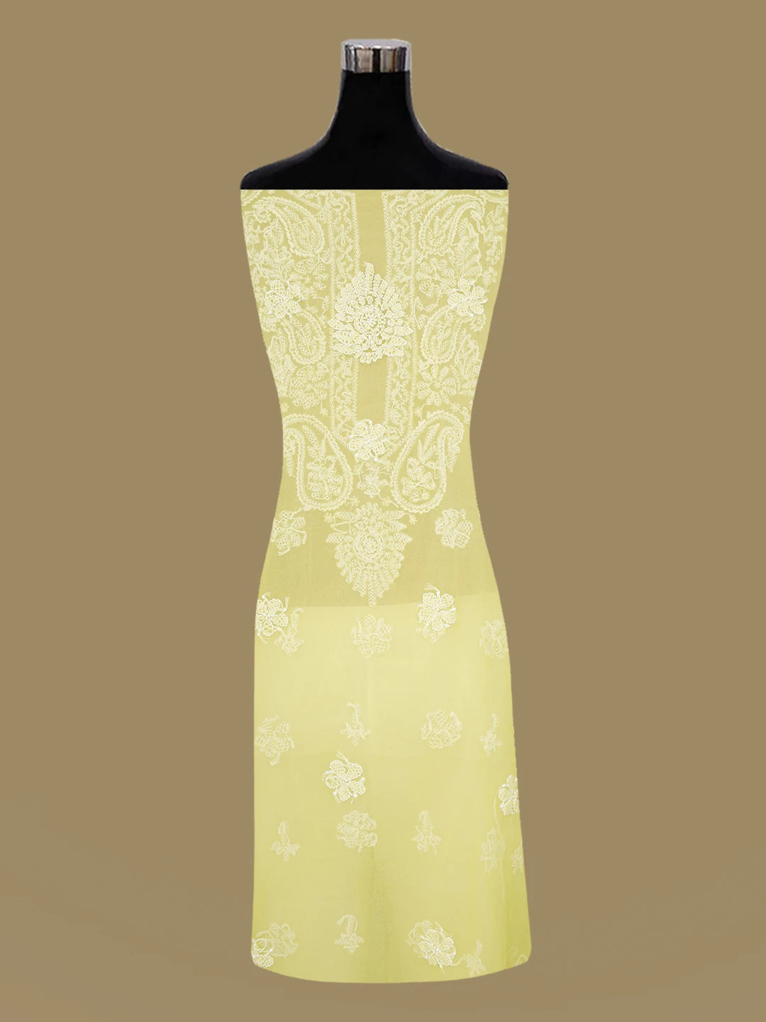 Ada Hand Embroidered Yellow Georgette Lucknowi Chikankari Unstitched Suit Piece 01A643918