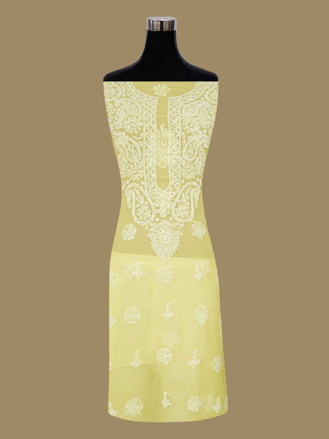 Ada Hand Embroidered Yellow Georgette Lucknowi Chikankari Unstitched Suit Piece 01A643918
