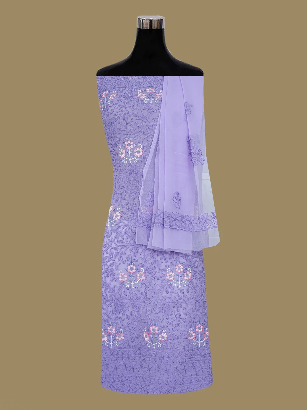 Ada Hand Embroidered Mauve Georgette Lucknowi Chikankari Unstitched Suit Piece With Parsi Work 01A644038