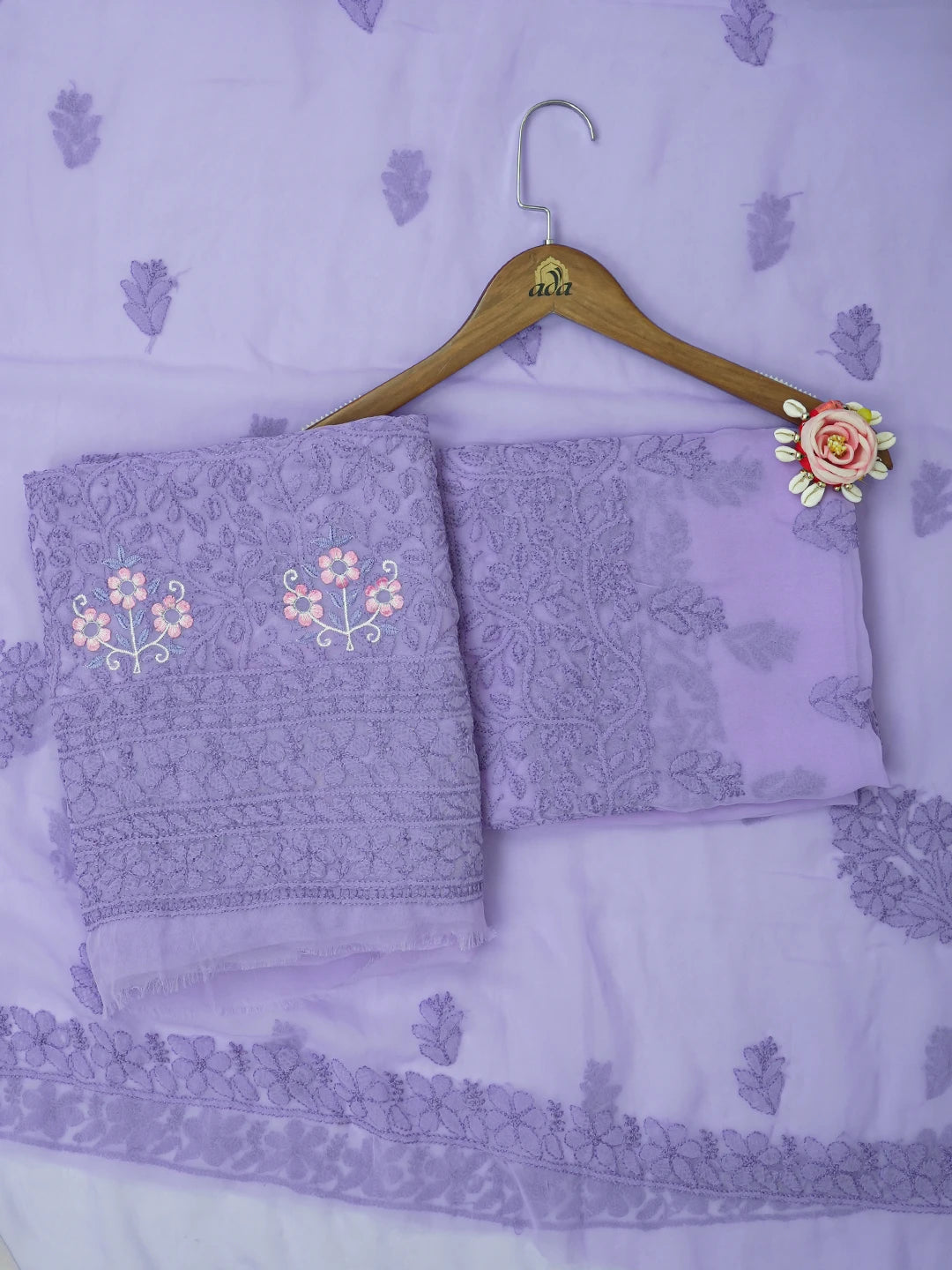 Ada Hand Embroidered Mauve Georgette Lucknowi Chikankari Unstitched Suit Piece With Parsi Work 01A644038