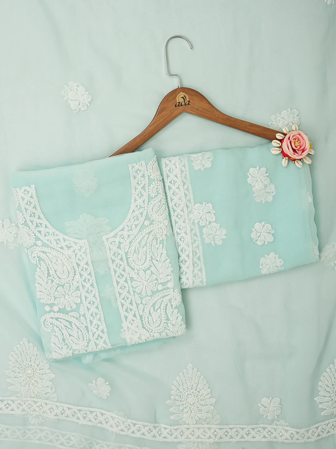 Ada Hand Embroidered Blue Georgette Lucknowi Chikankari Unstitched Suit Piece 01A643929