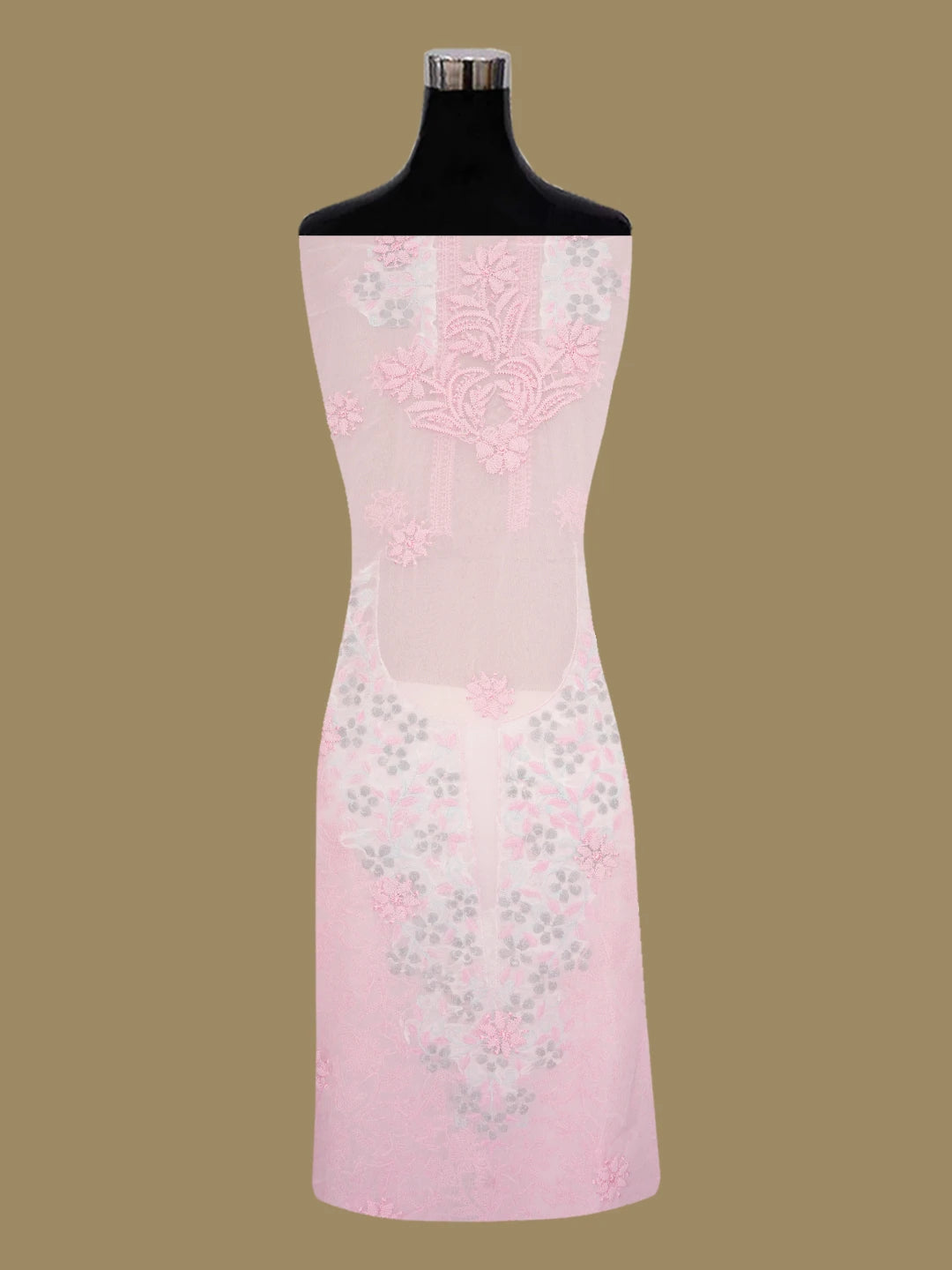 Ada Hand Embroidered Pink Georgette Lucknowi Chikankari Unstitched Suit Piece With Parsi Work 01A643848