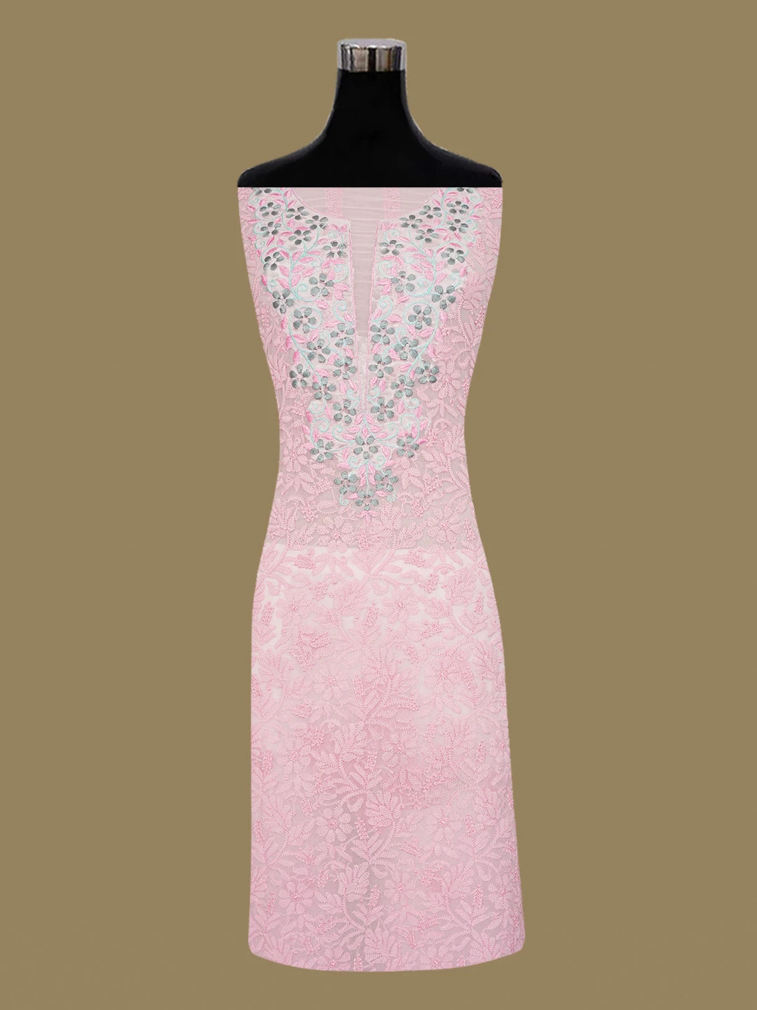 Ada Hand Embroidered Pink Georgette Lucknowi Chikankari Unstitched Suit Piece With Parsi Work 01A643848