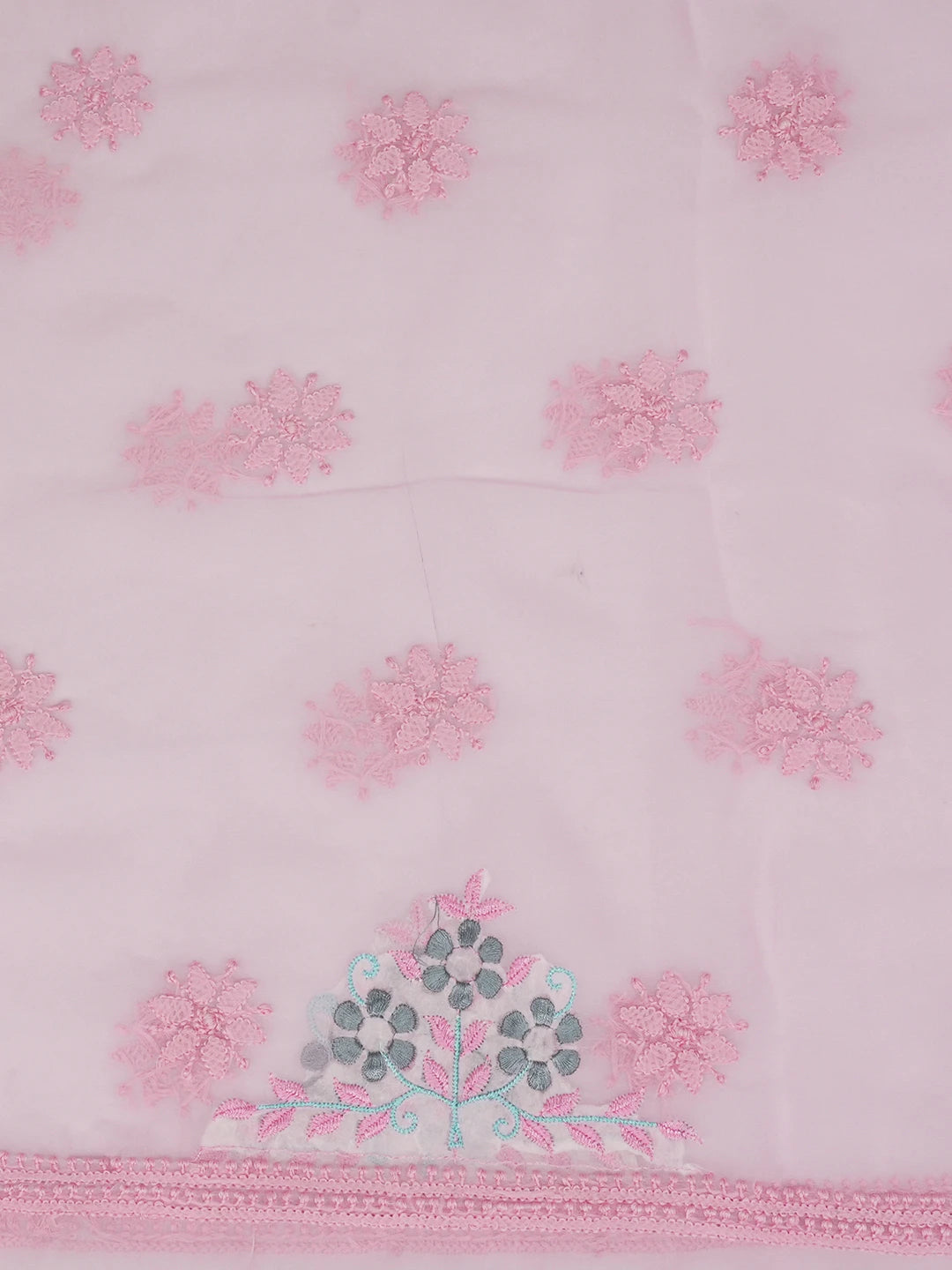 Ada Hand Embroidered Pink Georgette Lucknowi Chikankari Unstitched Suit Piece With Parsi Work 01A643848