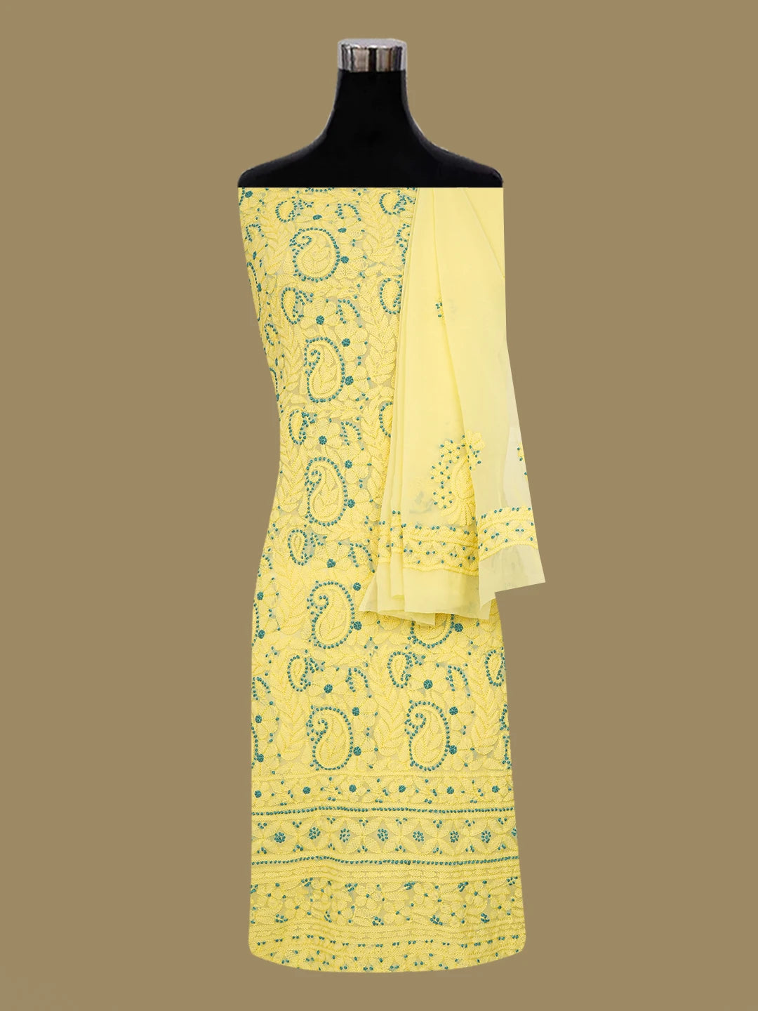 Ada Hand Embroidered Lemon Georgette Lucknowi Chikankari Unstitched Suit Piece 01A643987