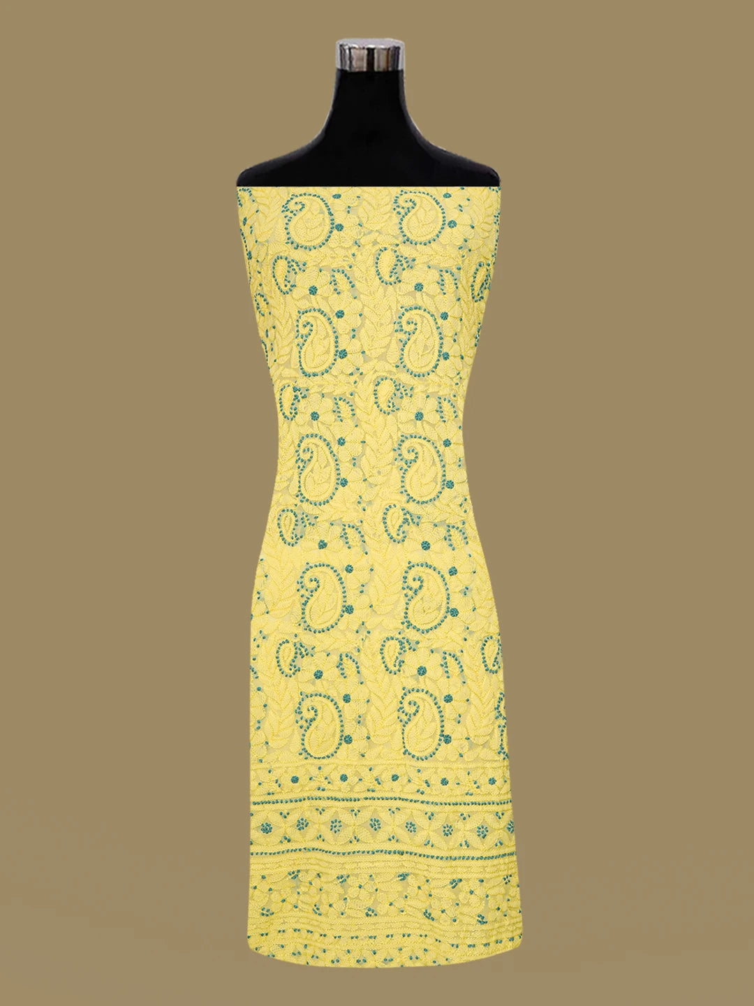 Ada Hand Embroidered Lemon Georgette Lucknowi Chikankari Unstitched Suit Piece 01A643987