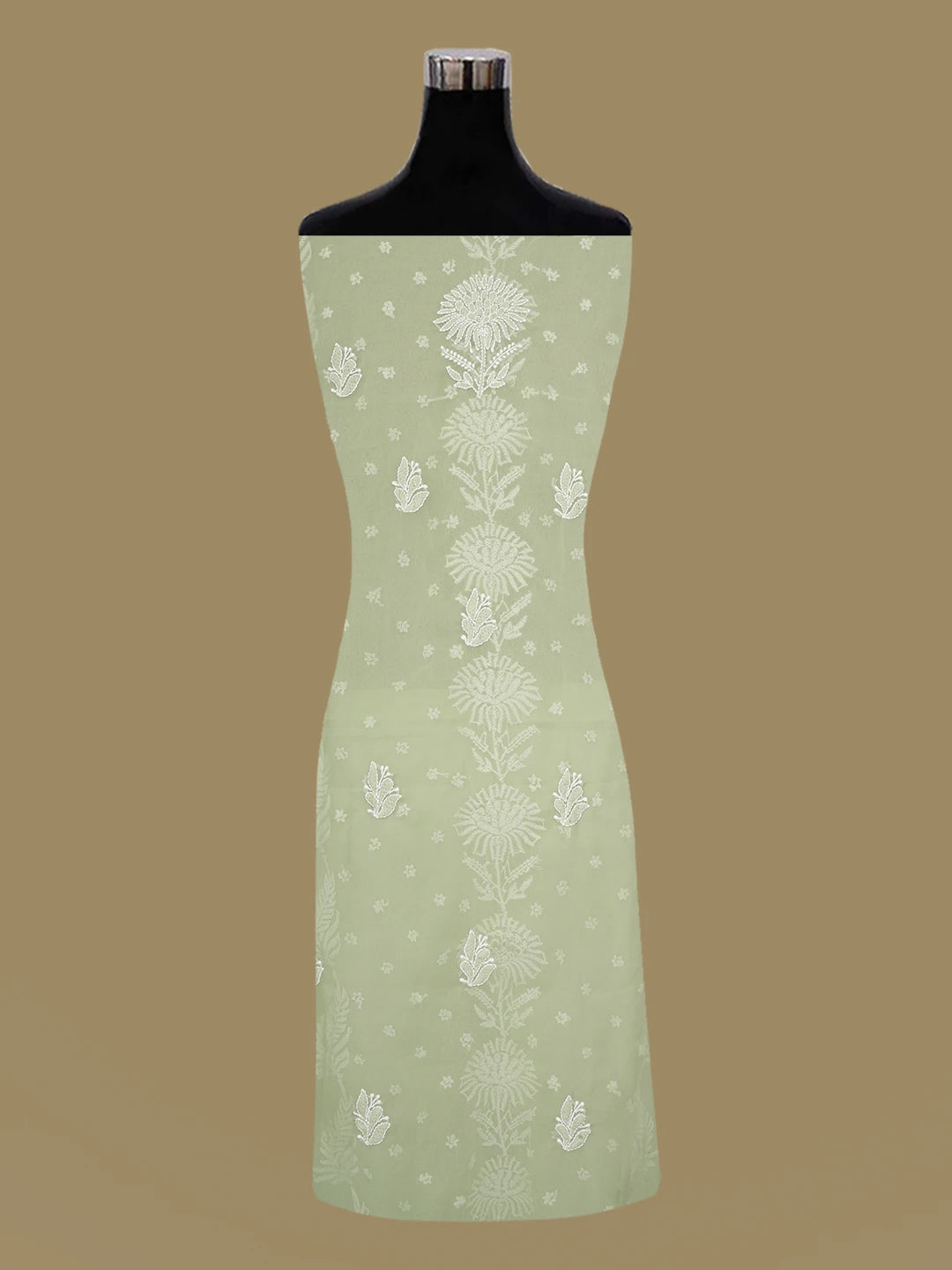 Ada Hand Embroidered Olive Green Georgette Lucknowi Chikankari Unstitched Suit Piece 01A643949