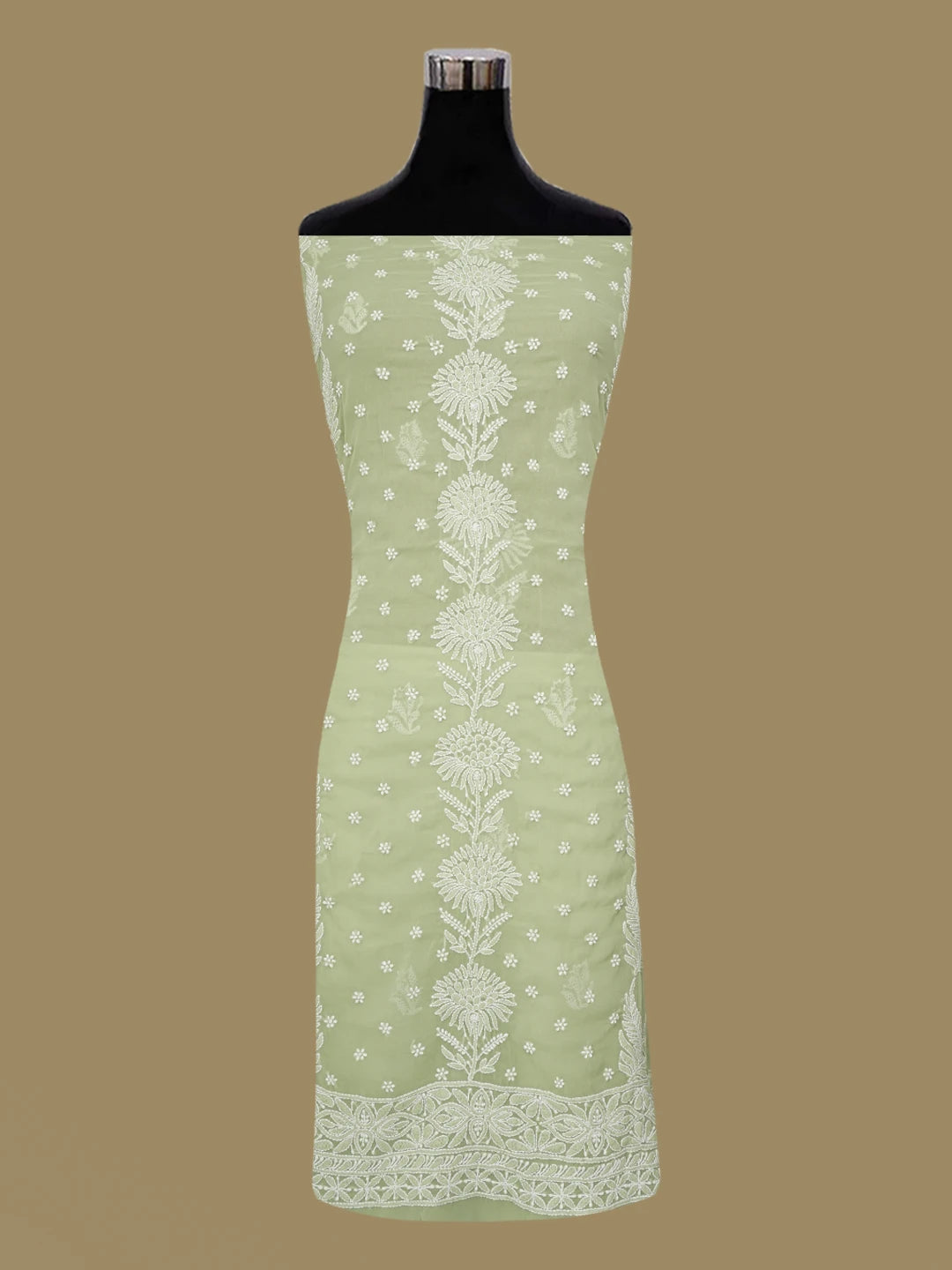 Ada Hand Embroidered Olive Green Georgette Lucknowi Chikankari Unstitched Suit Piece 01A643949