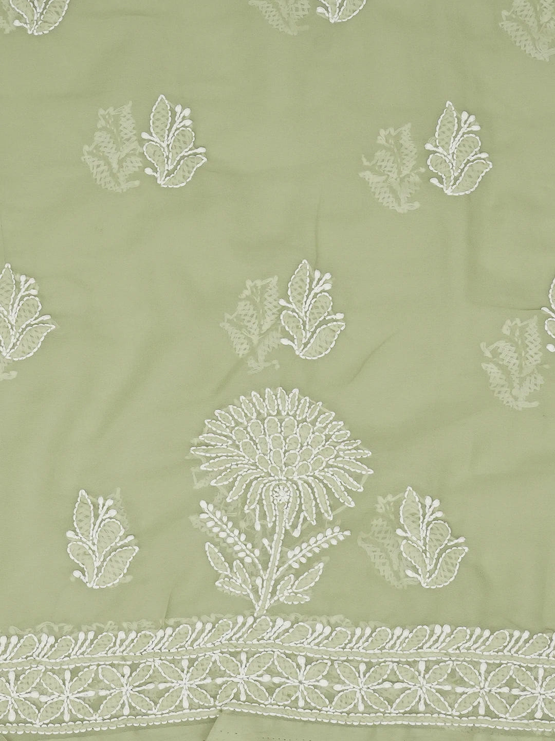 Ada Hand Embroidered Olive Green Georgette Lucknowi Chikankari Unstitched Suit Piece 01A643949