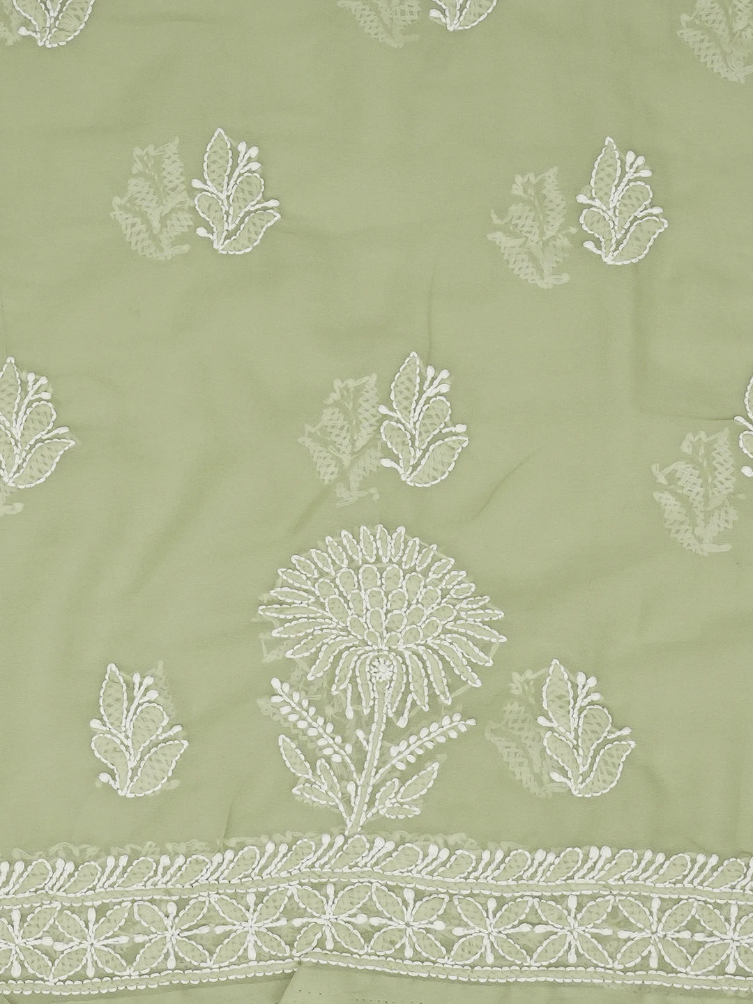 Ada Hand Embroidered Olive Green Georgette Lucknowi Chikankari Unstitched Suit Piece 01A643949
