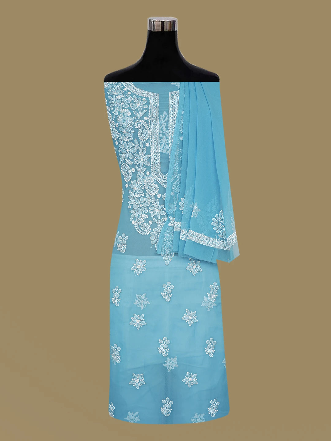 Ada Hand Embroidered Blue Georgette Lucknowi Chikankari Unstitched Suit Piece 01A643922