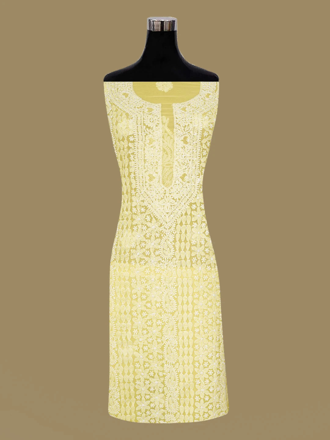 Ada Hand Embroidered Yellow Georgette Lucknowi Chikankari Unstitched Suit Piece 01A643864
