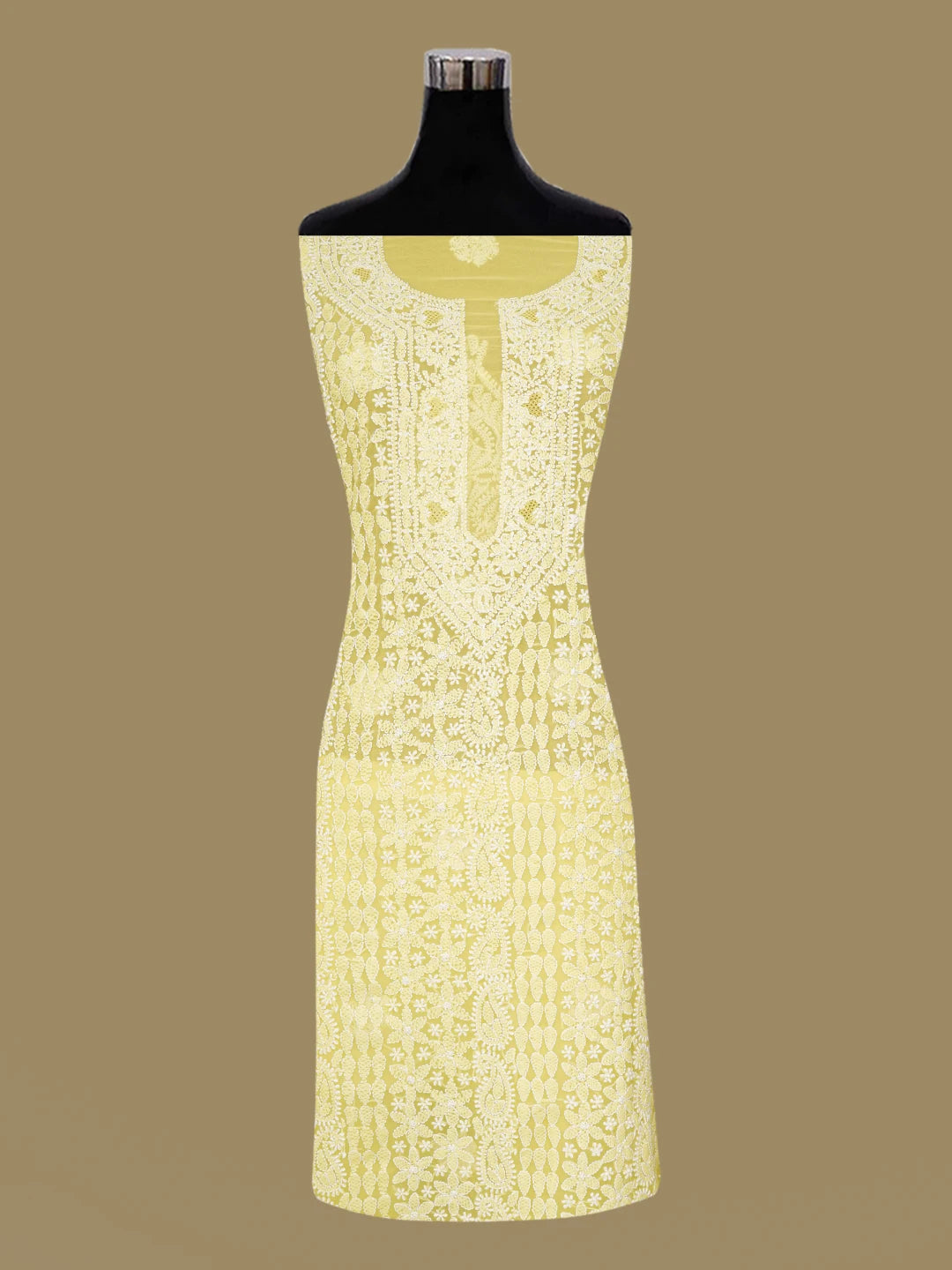 Ada Hand Embroidered Yellow Georgette Lucknowi Chikankari Unstitched Suit Piece 01A643864