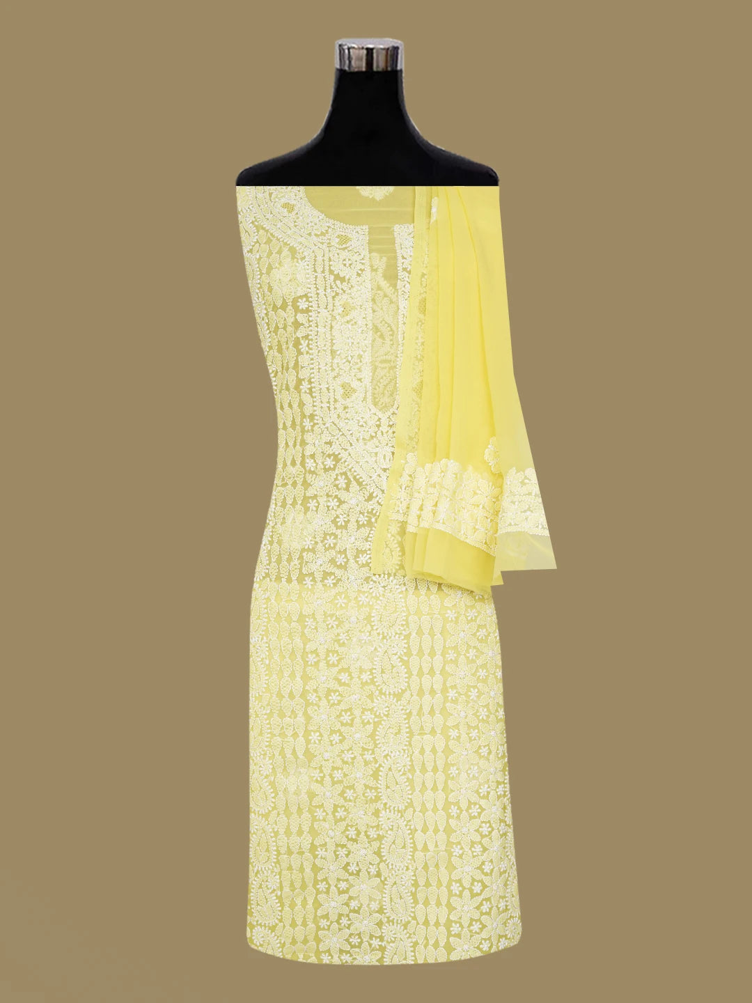 Ada Hand Embroidered Yellow Georgette Lucknowi Chikankari Unstitched Suit Piece 01A643864