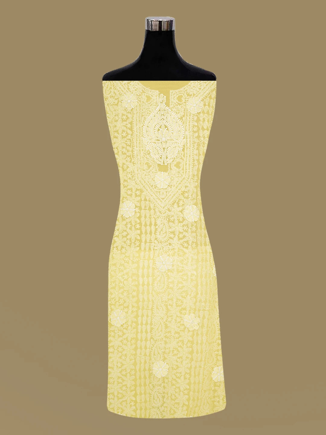 Ada Hand Embroidered Yellow Georgette Lucknowi Chikankari Unstitched Suit Piece 01A643864