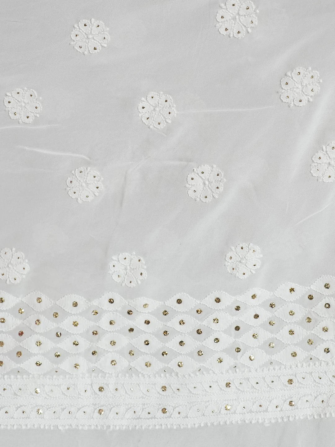 Ada Hand Embroidered White Viscose Georgette Lucknowi Chikankari Lehenga Set With Muqaish Work 01A586952