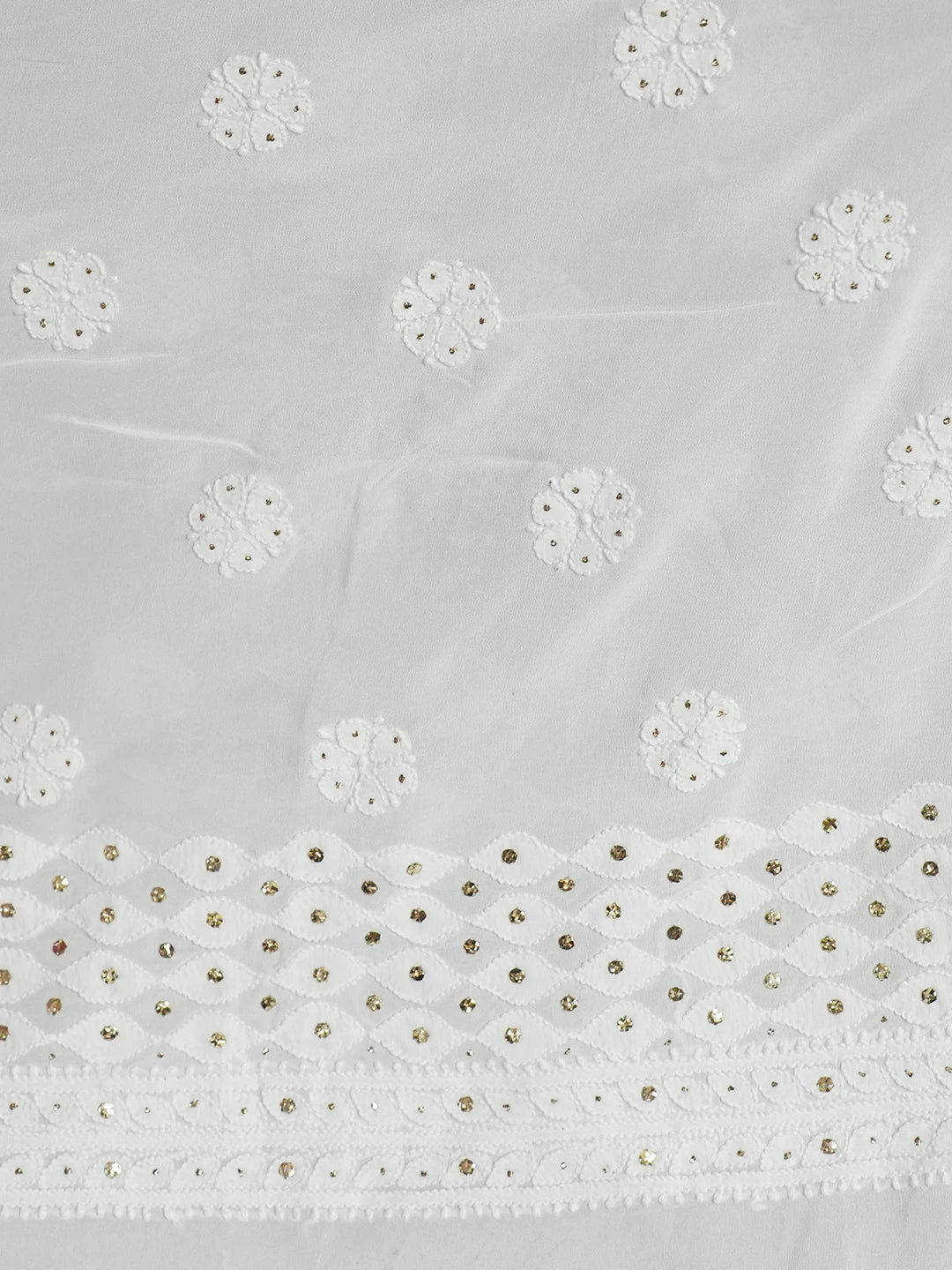 Ada Hand Embroidered White Viscose Georgette Lucknowi Chikankari Lehenga Set With Muqaish Work 01A586952