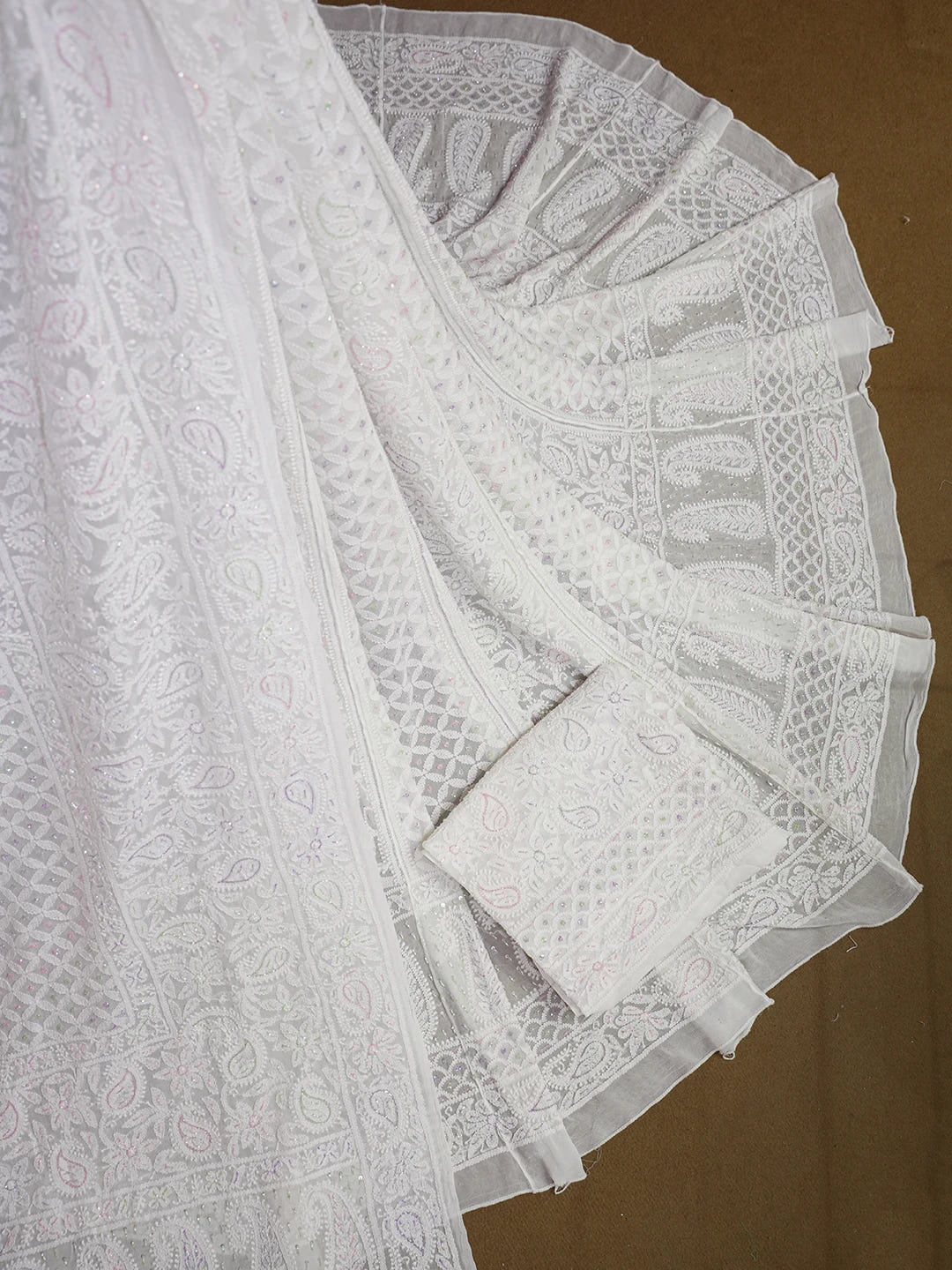 Ada Hand Embroidered White Viscose Georgette Lucknowi Chikankari Lehenga Set With Cutdana Work 01A584391